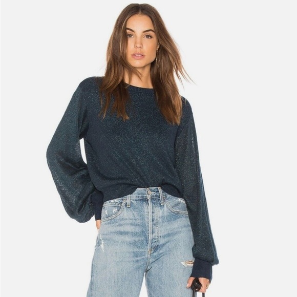 Free People Let It Shine Metallic Sparkle Balloon Sleeve Pullover Sweater Size S - Picture 2 of 14